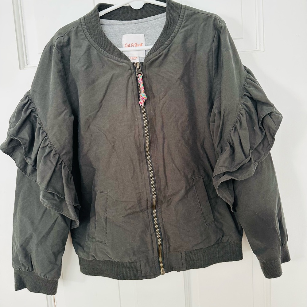 Cat & Jack Kids Bomber Jacket with Ruffle Sleeves - Olive